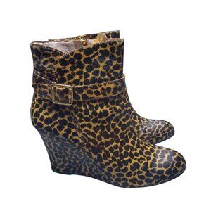 Vince Camuto Women's Size 8B Leopard Print Wedge Ankle Boots Dena 2 Calf Hair